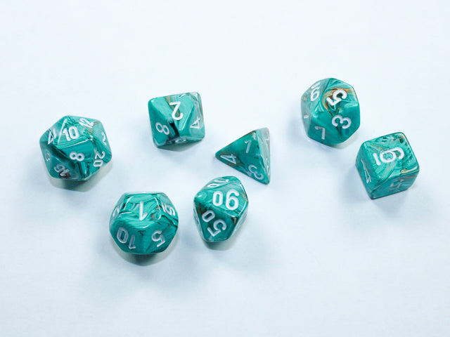 Chessex: Polyhedral 7-Die Mini Set Marble Oxi-Copper/White