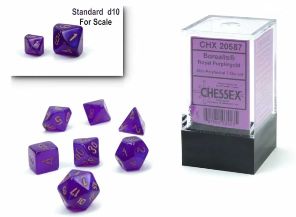 Chessex: Polyhedral 7-Die Mini Set Borealis Royal Purple/Gold Luminary