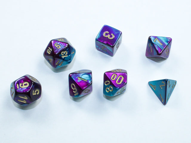 Chessex: Polyhedral 7-Die Mini Set Gemini Purple-Teal/Gold
