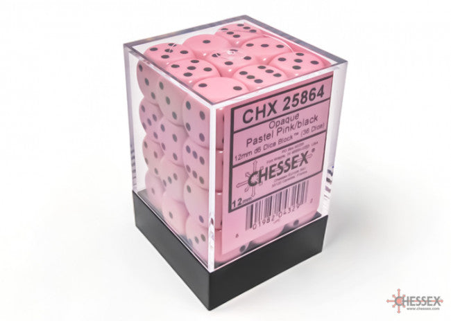 Chessex: 12mm D6 Dice Block Opaque Pastel Pink/Black