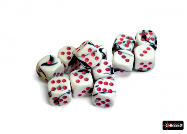 Chessex: Gemini 16mm D6 Black-White/Pink Dice Block (12 Dice)