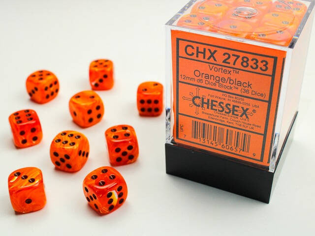 Chessex: Borealis 12mm d6 Block Vortex Orange/Black