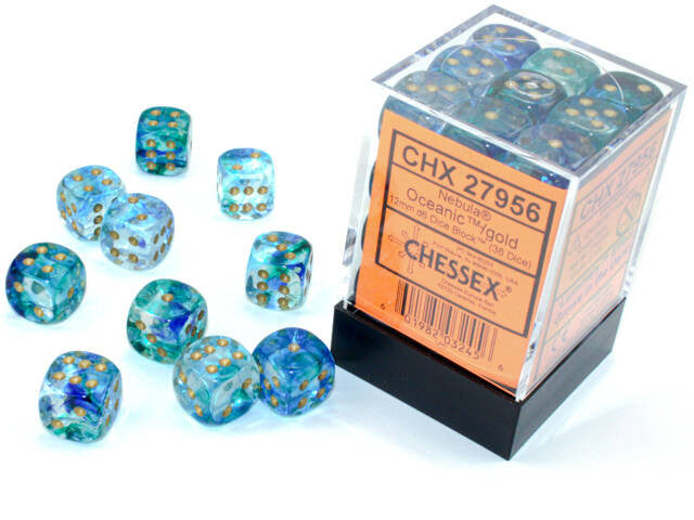Chessex: 12mm D6 Nebula Oceanic/Gold Block (36 dice)