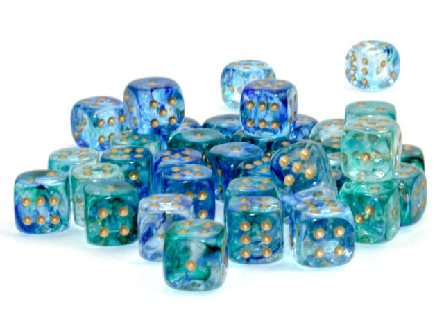 Chessex: 12mm D6 Nebula Oceanic/Gold Block (36 dice)
