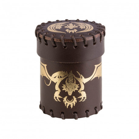 Flying Dragon Brown & Gold Leather Dice Cup