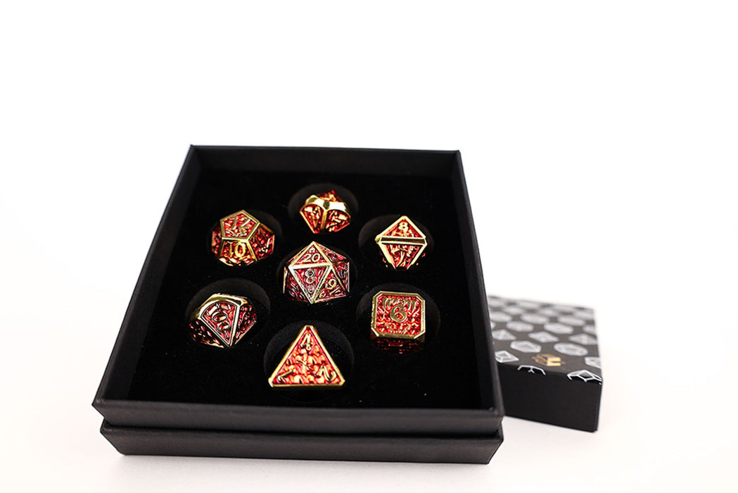 Metal RPG Dice - Draco Dark Red/Gold