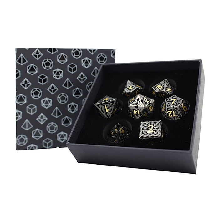 Metal RPG Dice - Hollow Textures Black & Gold