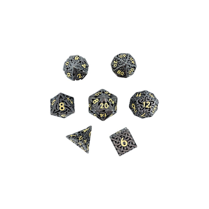 Metal RPG Dice - Hollow Textures Black & Gold