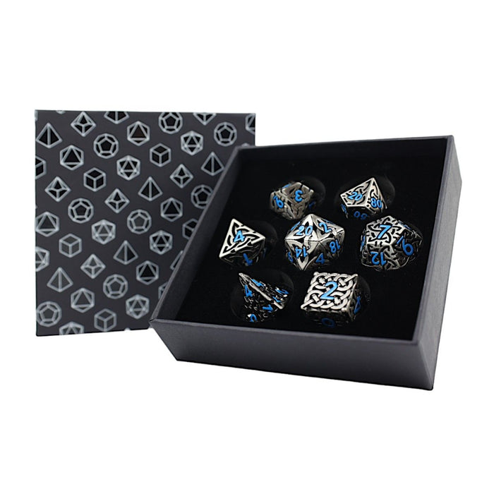 Metal RPG Dice - Hollow Celtic Stainless and Blue