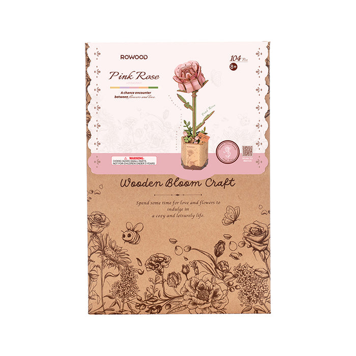 Robotime Wood Bloom Pink Rose