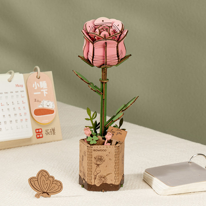 Robotime Wood Bloom Pink Rose