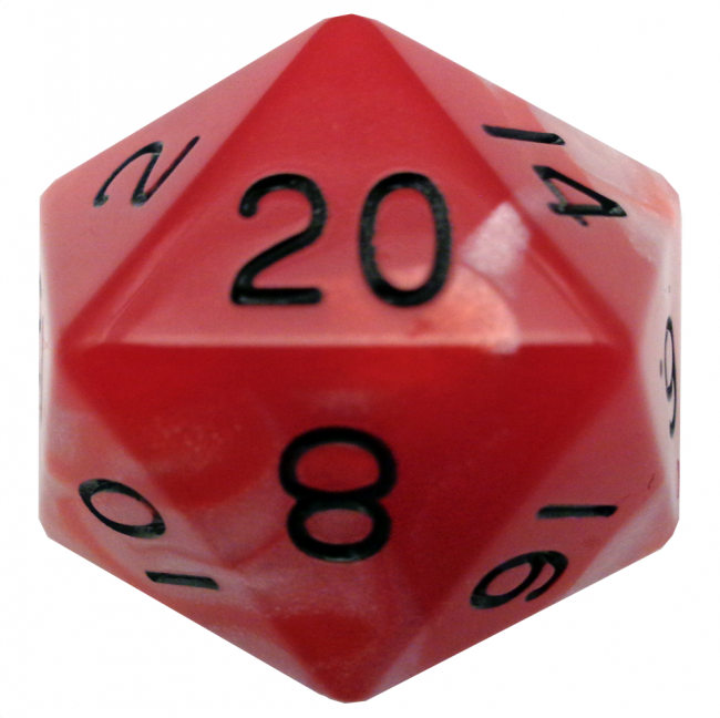 MDG 35mm Mega Acrylic d20: Red/White w/ Black Numbers