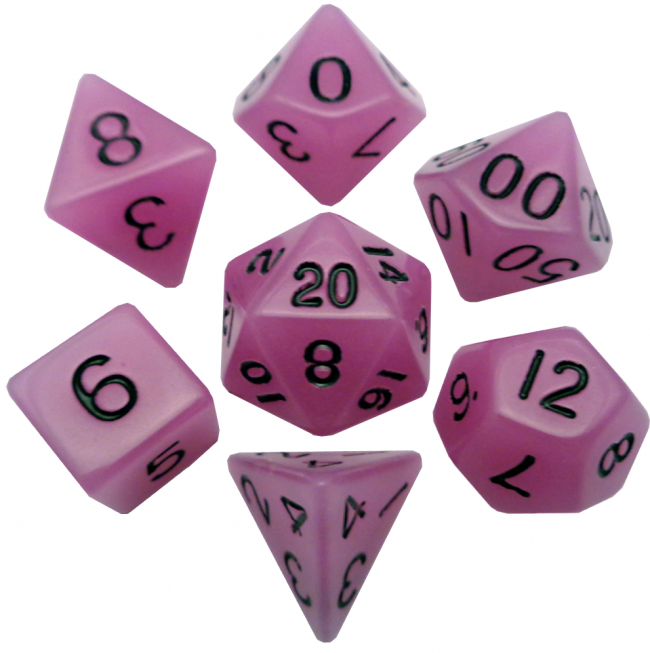 MDG 16mm Acrylic Polyhedral Dice Set: Glow Purple