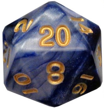 MDG 35mm Mega Acrylic d20: Blue/White w/ Gold Numbers