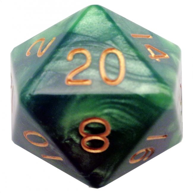 MDG 35mm Mega Acrylic d20: Green/Light Green w/ Gold Numbers