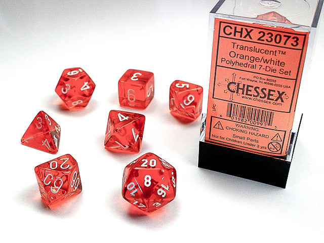 Chessex: Orange/white Translucent Polyhedral 7-Die Set