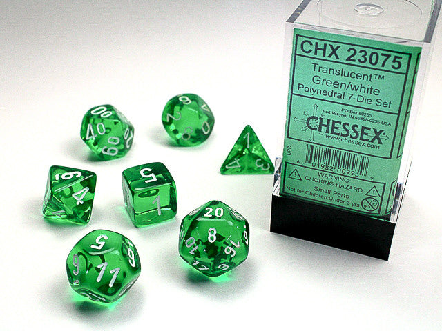 Chessex: Green/white Translucent Polyhedral 7-Die Set