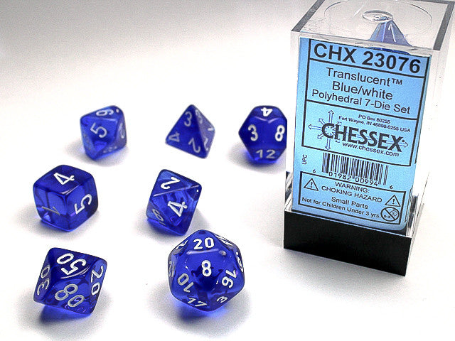 Chessex: Blue/white Translucent Polyhedral 7-Die Set