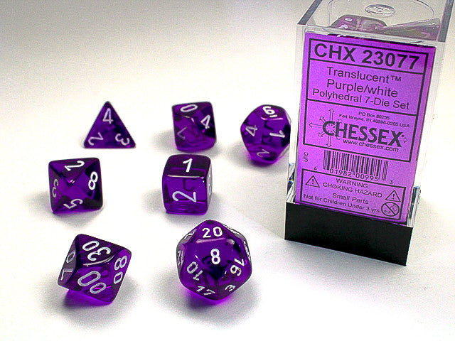 Chessex: Purple/white Translucent Polyhedral 7-Die Set