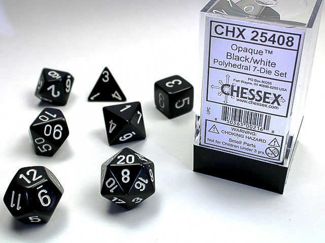 Chessex: Polyhedral 7-Die Set Opaque Black/White