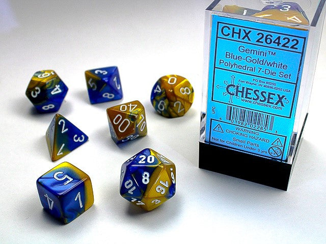 Chessex: Polyhedral 7-Die Set Gemini Blue-Gold/White