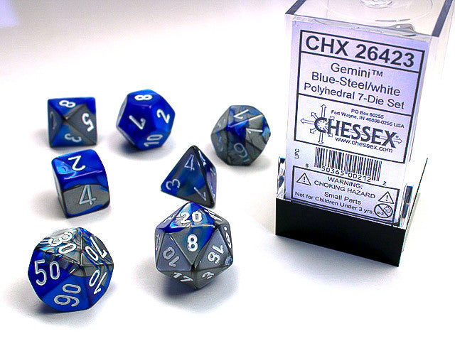 Chessex: Polyhedral 7-Die Set Gemini Blue-Steel/White