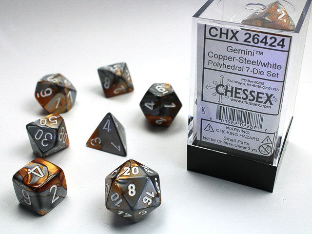 Chessex: Polyhedral 7-Die Set Gemini Copper-Steel/White