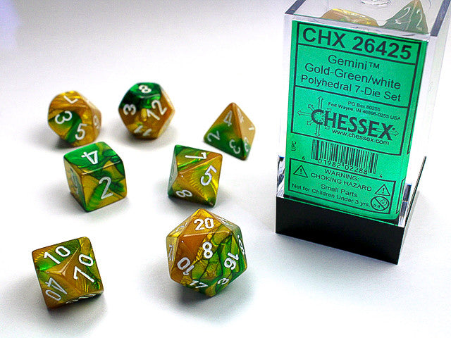 Chessex: Polyhedral 7-Die Set Gemini Gold-Green/White