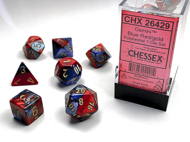 Chessex: Polyhedral 7-Die Set Gemini Blue-Red/Gold