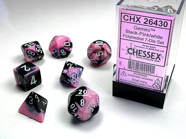 Chessex: Polyhedral 7-Die Set Gemini Black-Pink/White