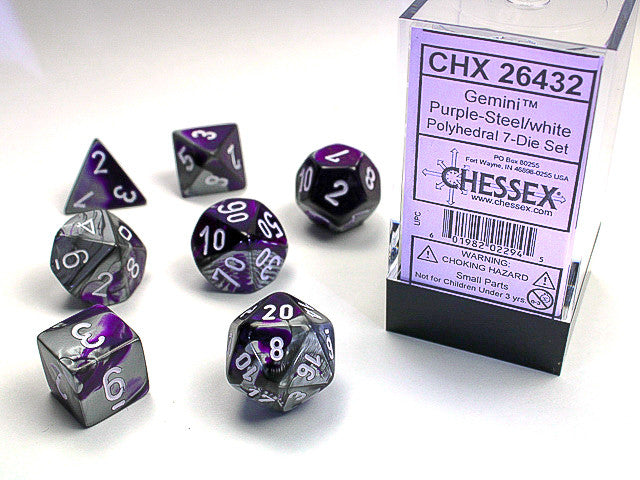 Chessex: Polyhedral 7-Die Set Gemini Purple-Steel/White
