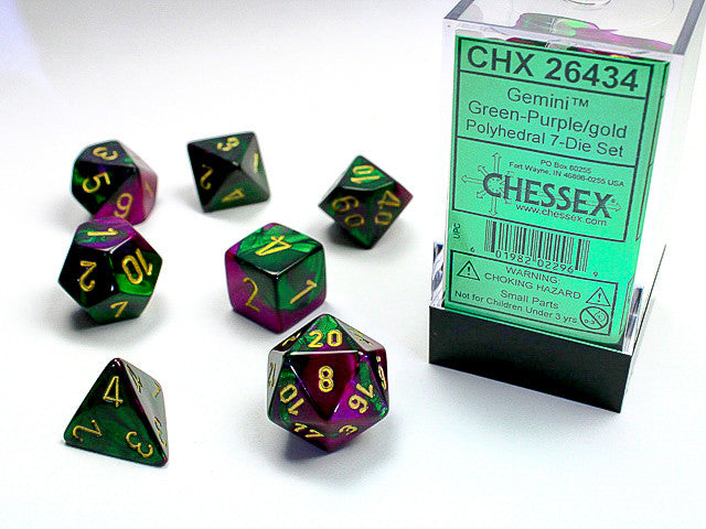 Chessex: Polyhedral 7-Die Set Gemini Green-Purple/Gold