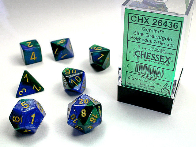 Chessex: Polyhedral 7-Die Set Gemini Blue-Green/Gold