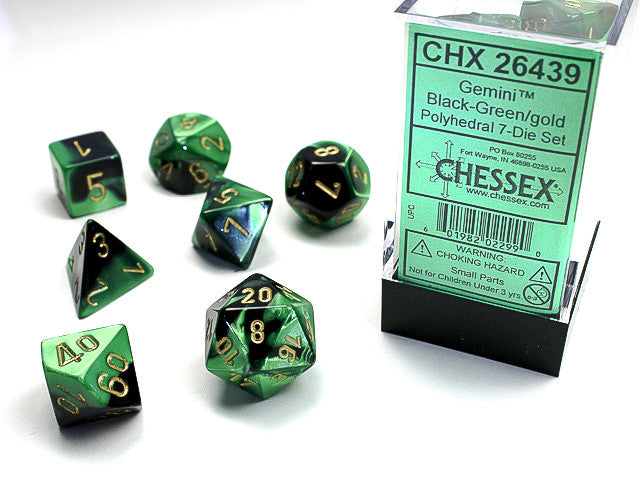 Chessex: Polyhedral 7-Die Set Gemini Black-Green/Gold