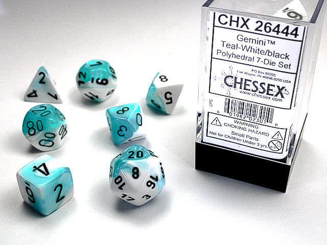 Chessex: Polyhedral 7-Die Set Gemini White-Teal/Black