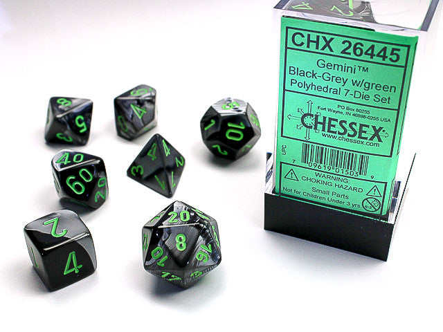 Chessex: Polyhedral 7-Die Set Gemini Black-Grey/Green