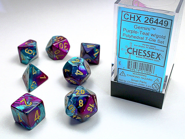 Chessex: Polyhedral 7-Die Set Gemini Purple-Teal/Gold