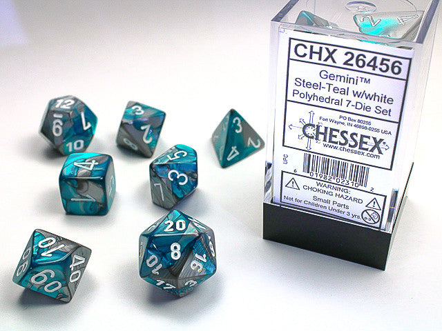 Chessex: Polyhedral 7-Die Set Gemini Steel-Teal/White