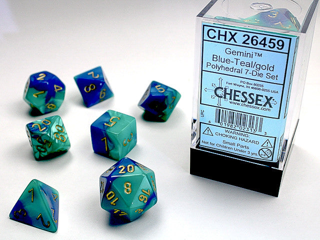 Chessex: Gemini # 7 Blue-Teal/gold Polyhedral 7-Die Set