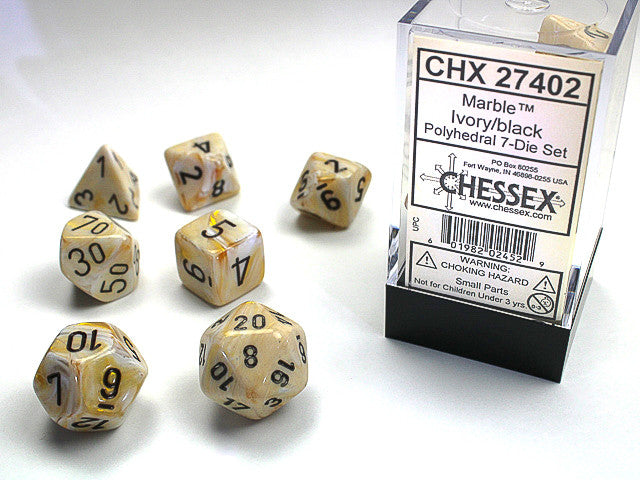 Chessex: Polyhedral 7-Die Set Marble Ivory/Black