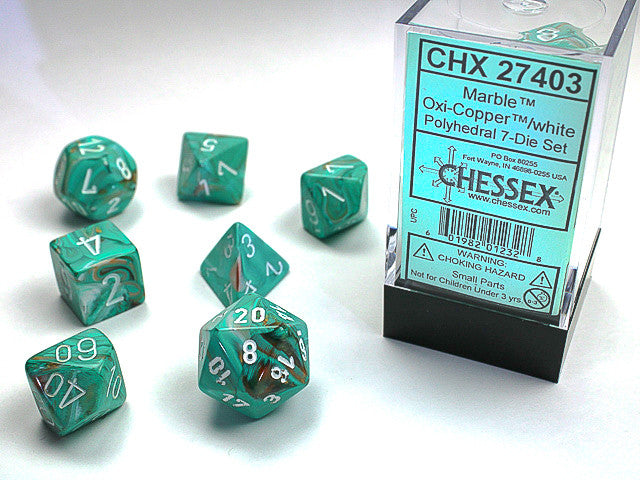 Chessex: Polyhedral 7-Die Set Marble Oxi-Copper/White