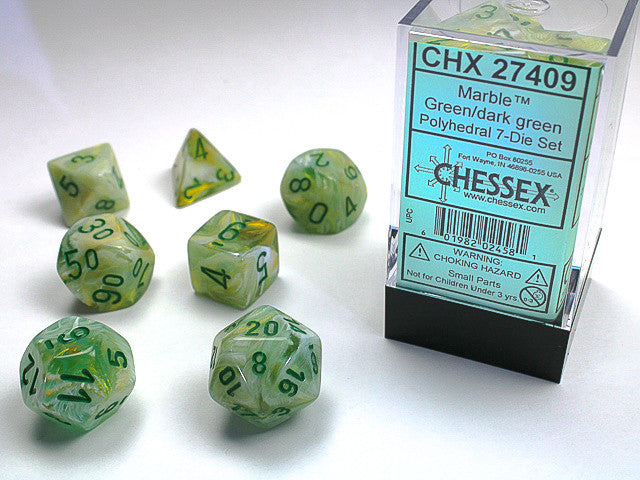 Chessex: Polyhedral 7-Die Set Marble Green/Dark Green
