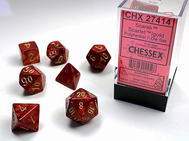 Chessex: Scarlet/Gold Scarab Polyhedral 7-Die Set