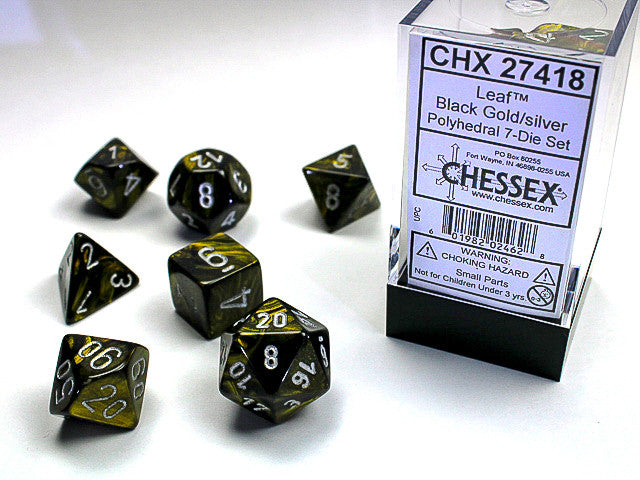 Chessex: Polyhedral 7-Die Set Leaf Black Gold/Silver
