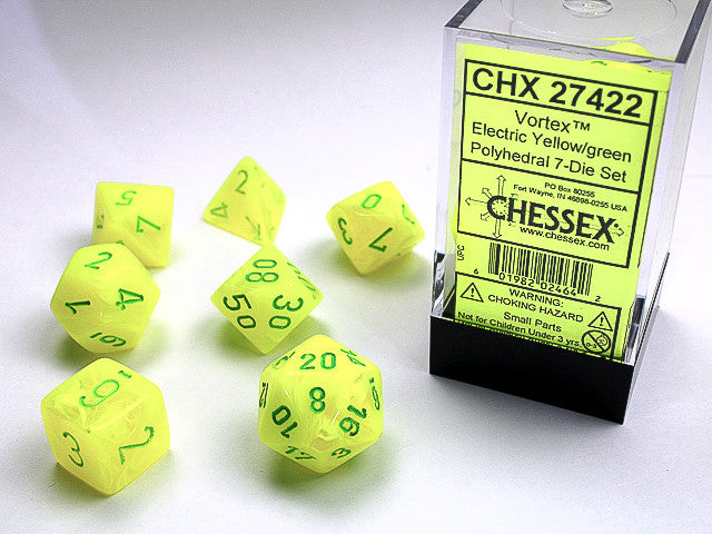 Chessex Polyhedryal 7-Die Set Vortex Electric Yellow/Green