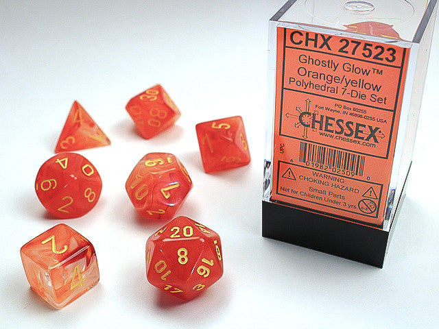 Chessex: Polyhedral 7-Die Set Ghostly Glow Orange/Yellow