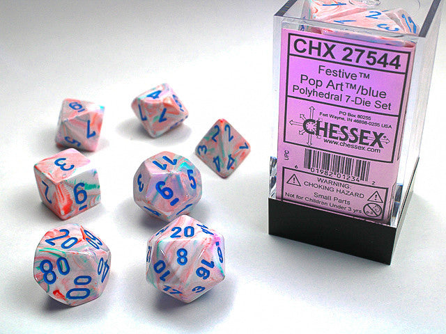 Chessex: Polyhedral 7-Die Set Festive Pop Art/Blue