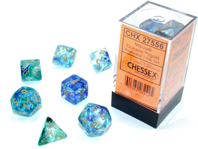 Chessex: Nebula Polyhedral Oceanic/Gold Luminary 7-Die Set