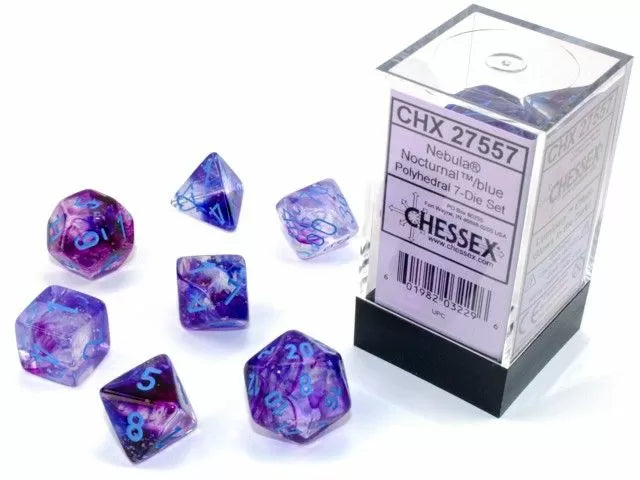Chessex Nebula Polyhedral Nocturnal/Blue Luminary 7 Die Set