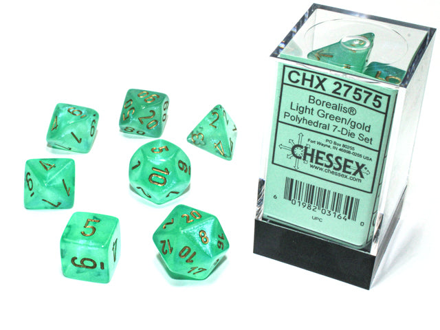 Chessex: Polyhedral 7-Die Set Borealis Luminary Light Green/Gold